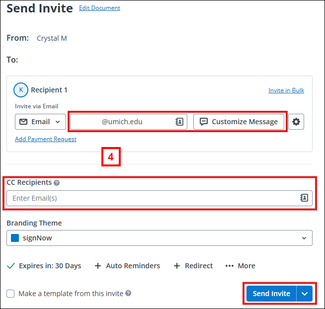 Send Invite page